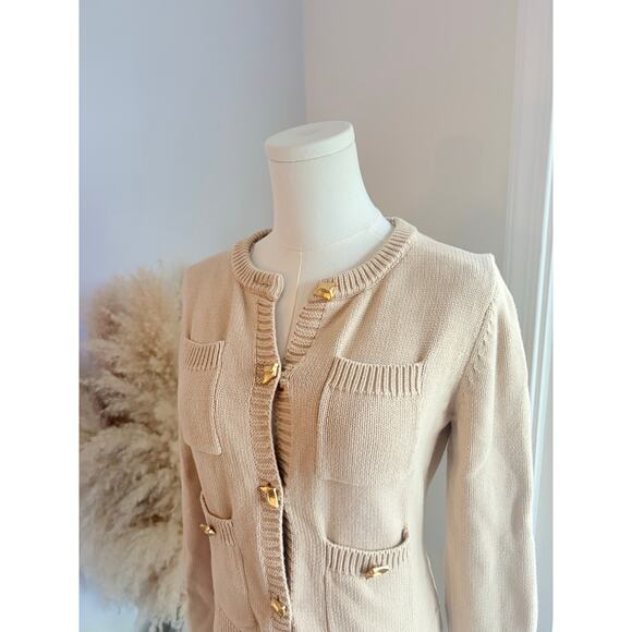 Zara Tan Cardigan Sweater Womens Small Patch Pocket Luxury Gold Button Up - Picture 2 of 8